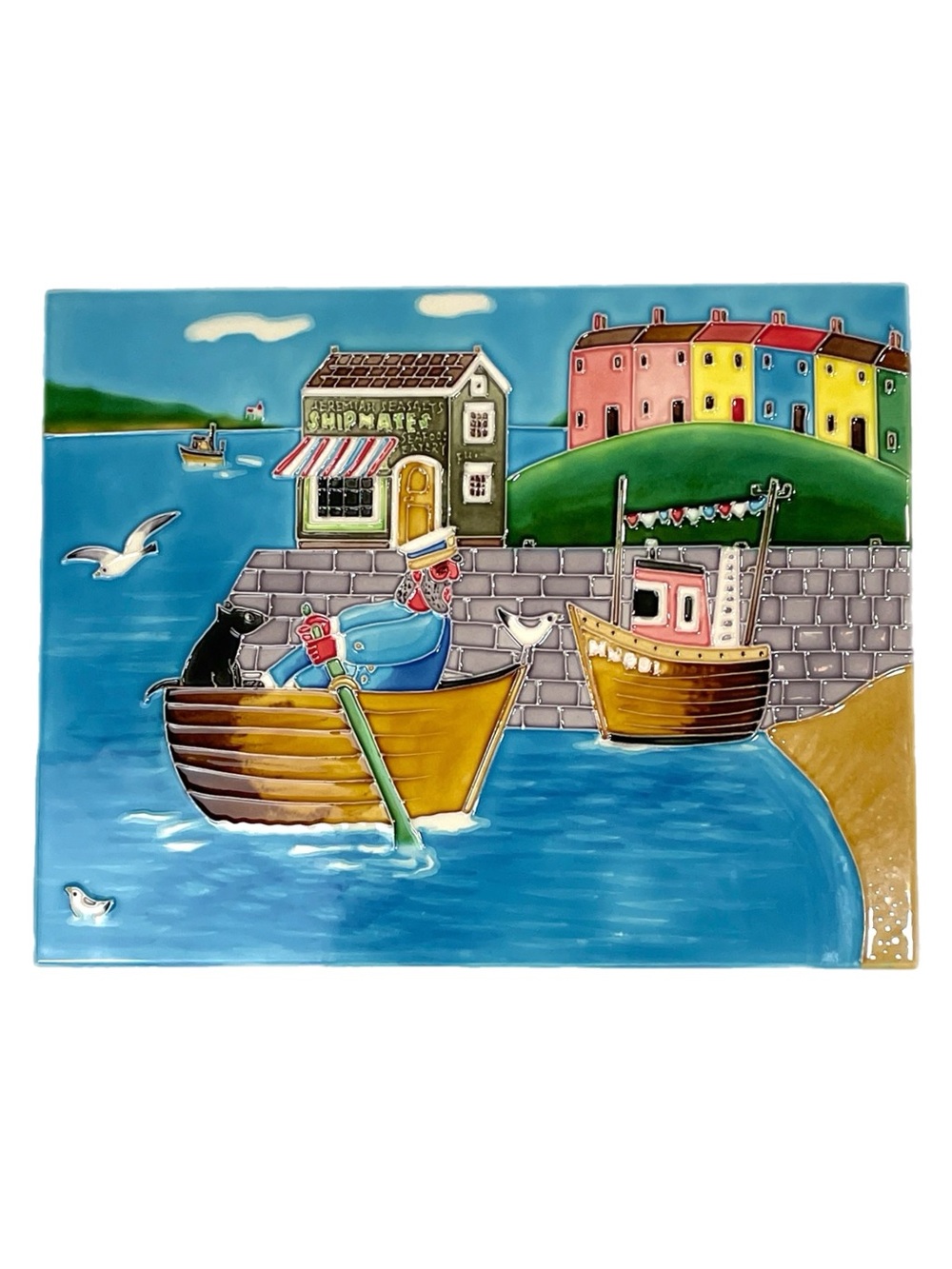 Shipmates Tile Nautical Coastal Boating Wall Decor 3D Artwork Colourful 14”x11”